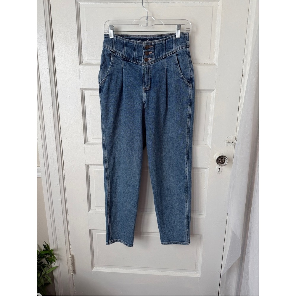 Hollister Ultra High Rise 80's Mom Jeans Vintage Stretch Button Fly Blue Denim - Picture 15 of 15